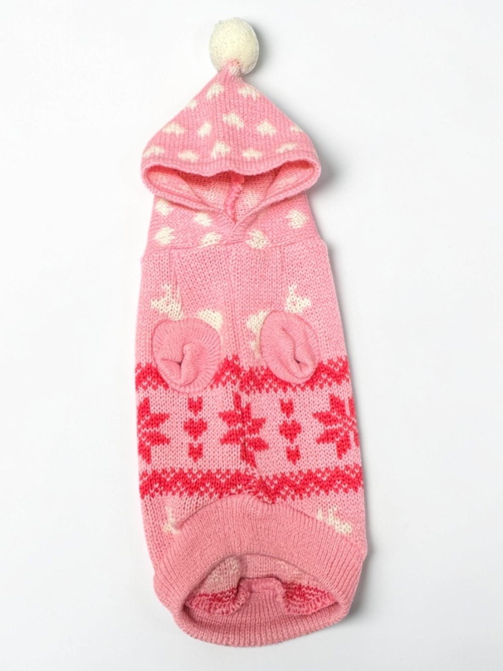 Pink Reindeer Dog Sweater Small Hooded Christmas Pet Sweater Knit Acrylic Puppy